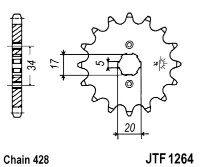 LANČANIK PREDNJI HONDA CBF 125, CBR 125, CLR 125, XLR 125, XR 125 / KYMCO QUANNON 125, ZING II 125 (1998-2017) JTF1264,15 ZUBA