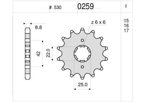 LANČANIK PREDNJI DID 0259 17Z CB250N,ND,CB400NA,CBX400F,CB450SC