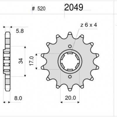 LANČANIK PR. DID 2049 14Z HONDA XL350/XR350