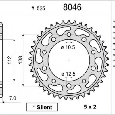 LANČANIK ZAD. DID 8046 42Z CB600 97-06,CBF600N,S 08-10,VT750DC,CBR900RR 96-99