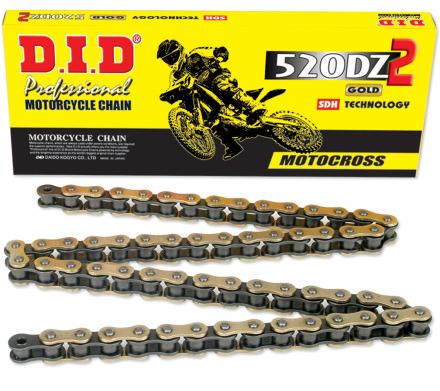 LANAC DID 520 DZ2 G&B / BEZ O-RINGA / ZLATNI / OTVOREN SA SPOJNICOM / 120 LINKOVA <BR>* ZA MOTOCROSS DO 450 CCM