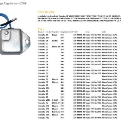 REGULATOR NAPONA DZE YAMAHA YAMAHA YFS 200 BLASTER 88-03, 87-03 YFZ BANSHEE 350, TT 350/600