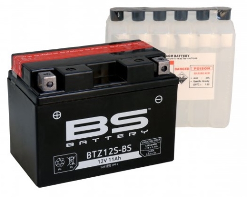 AKUMULATOR / BATERIJA "BS" BTZ12S-BS (YTZ12S-BS) <br>* NAPON / KAPACITET / JAKOST: 12V / 11 AH / 215 A <br>* DIMENZIJE: 150x88x110 mm