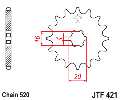 LANČANIK PREDNJI JT SPROCKETS JTF421 / 14 ZUBA  (LANAC 520)