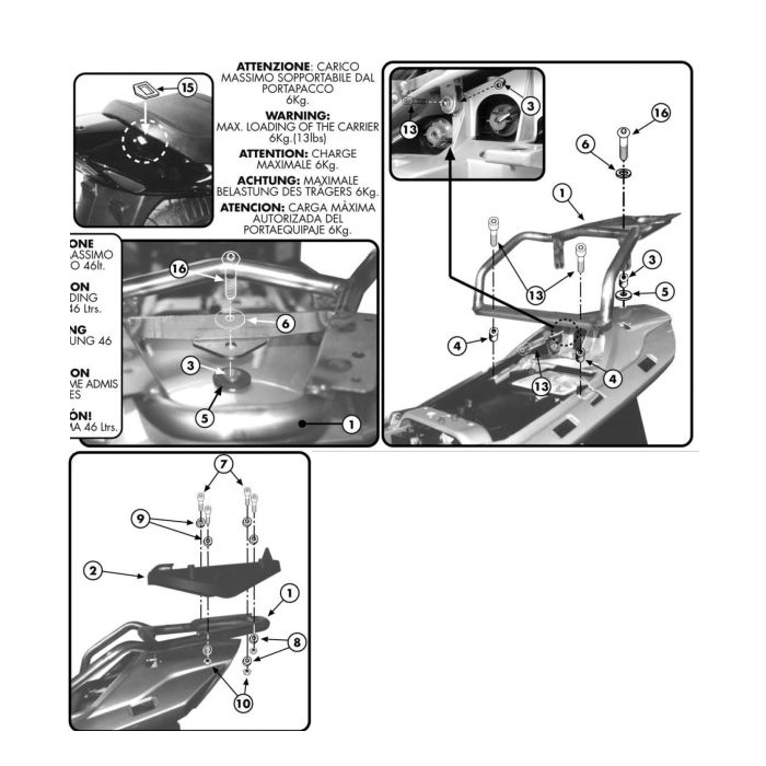 NOSAČ STRAŽNJEG (TOP CASE) KOFERA S MONOKEY PLOČOM - YAMAHA FJR 1300 (2001-2005) GIVI SR346