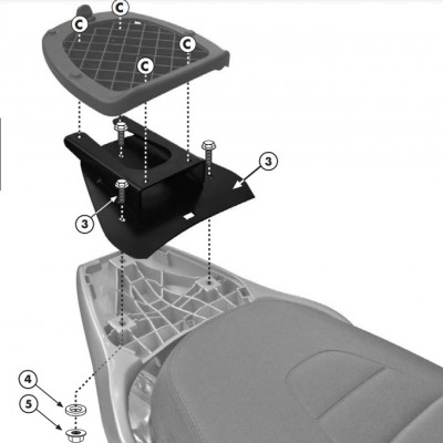 NOSAČ STRAŽNJEG (TOP CASE) KOFERA PIAGGIO BEVERLY 125 IE / 300 IE / 350 (2010-2020) <br> GIVI: E349