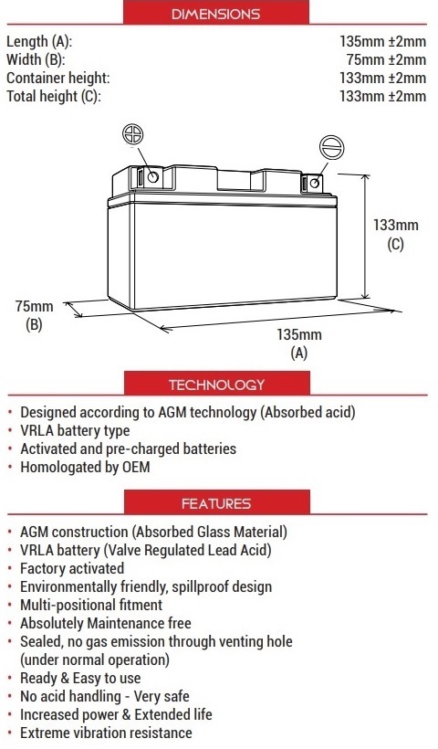 AKUMULATOR / BATERIJA YB7-A TVORNIČKI FORMIRAN BEZ ODRŽAVANJA (AGM/SLA/VRLA) <br> BS BATTERY: BB7-A
