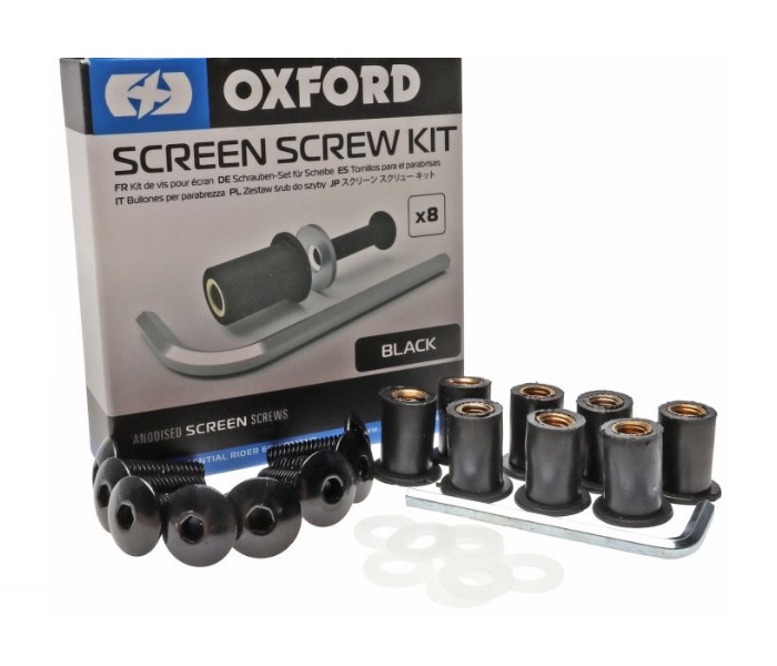 SET VIJAKA (5 MM) I GUMIRANIH MATICA ZA VJETROBRAN / VIZIR MOTOCIKLA 8+8 KOM CRNA BOJA <br> (OXFORD: OX564)