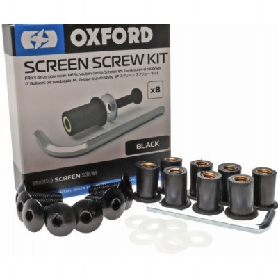 SET VIJAKA (5 MM) I GUMIRANIH MATICA ZA VJETROBRAN / VIZIR MOTOCIKLA 8+8 KOM CRNA BOJA <br> (OXFORD: OX564)
