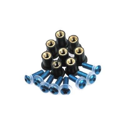 SET VIJAKA (5 MM) I GUMIRANIH MATICA ZA VJETROBRAN / VIZIR MOTOCIKLA 8+8 KOM PLAVA BOJA <br> (OXFORD: OX565)