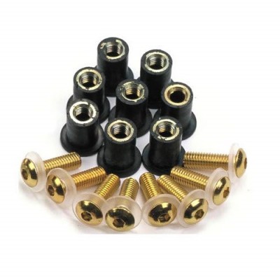 SET VIJAKA (5 MM) I GUMIRANIH MATICA ZA VJETROBRAN / VIZIR MOTOCIKLA 8+8 KOM ZLATNA BOJA <br> (OXFORD: OX566)