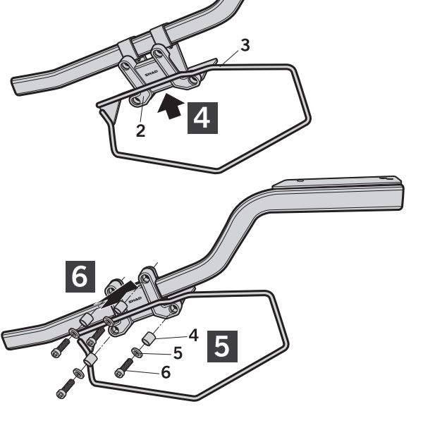 DRŽAČI / NOSAČI / DISTANCERI BOČNIH TORBI ZA MOTOCIKL, PRIČVRŠĆUJU SE NA SHAD NOSAČ STRAŽNJEG (TOP CASE) KOFERA <br> (D0SS5SE)