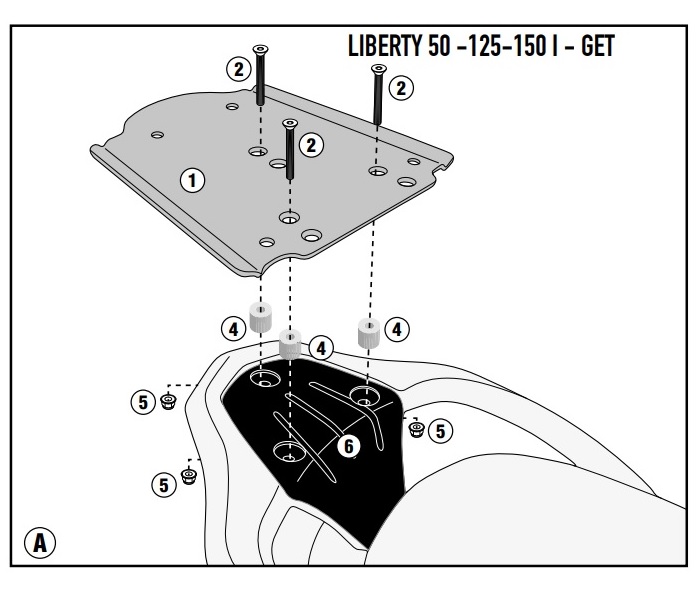 NOSAČ / PLOČA STRAŽNJEG KOFERA PIAGGIO LIBERTY 50/125/150/ i-GET 2002-2024 <br> (GIVI: SR5611)