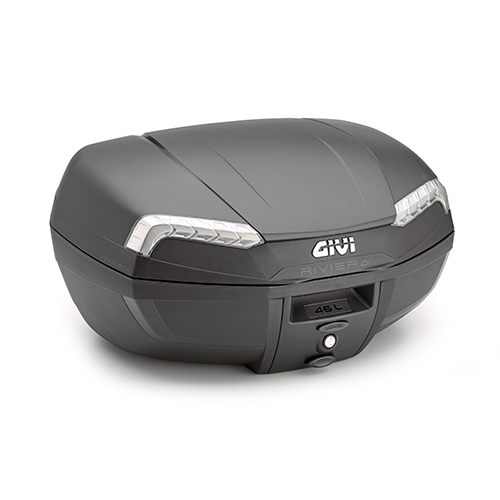 KOFER / KOVČEG (TOP CASE) ZA MOTOCIKL / SKUTER GIVI E46 RIVIERA TECH, 46 LIT, MAT CRNI SA SREBRNIM KATADIOPTERIMA, MONOLOCK <br> (E46NT)