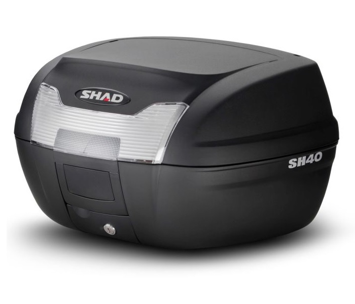 KOFER (TOP CASE) ZA MOTOCIKL / SKUTER / ATV / QUAD, 40 LIT, S PLOČOM ZA MONTAŽU, MAT CRNI SA SREBRNIM KATADIOPTERIMA <br> SHAD SH40 (D0B40100)