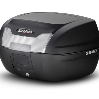 KOFER (TOP CASE) ZA MOTOCIKL / SKUTER / ATV / QUAD, 40 LIT, S PLOČOM ZA MONTAŽU, MAT CRNI SA SREBRNIM KATADIOPTERIMA <br> SHAD SH40 (D0B40100)