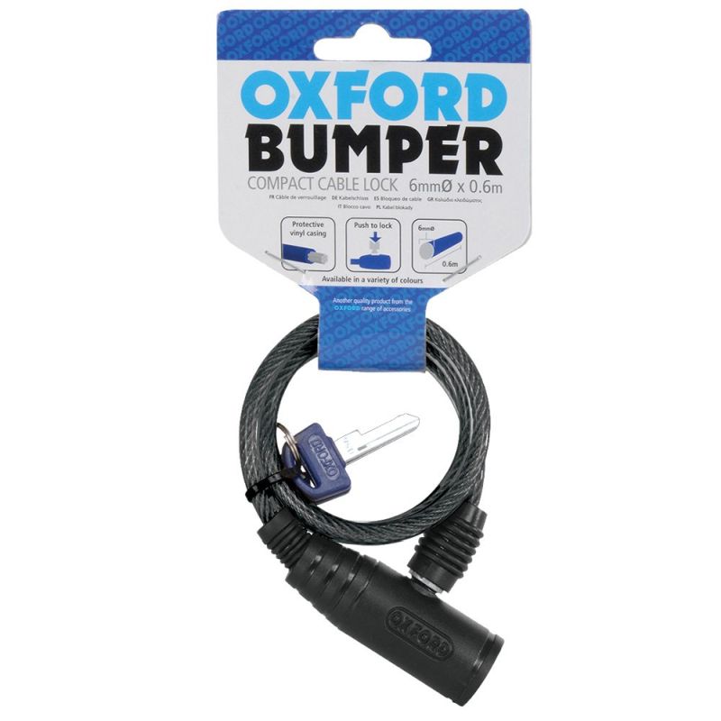 SAJLA ZA ZAKLJUČAVANJE KACIGE S BRAVICOM I KLJUČEM, CRNO PLASTIFICIRANA, DUŽINA 60 CM, PROMJER SAJLE 6 MM <br> OXFORD (OF02)