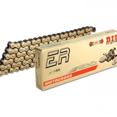 LANAC DID 420 NZ3 BEZ O-RINGA, ZLATNO-CRNI, S RASTAVLJIVOM SPOJNICOM, ZA MOTOCROSS MOTOCIKLE OD 80-150 CCM, DUŽINA 140 LINKOVA <br> DID420NZ3.140