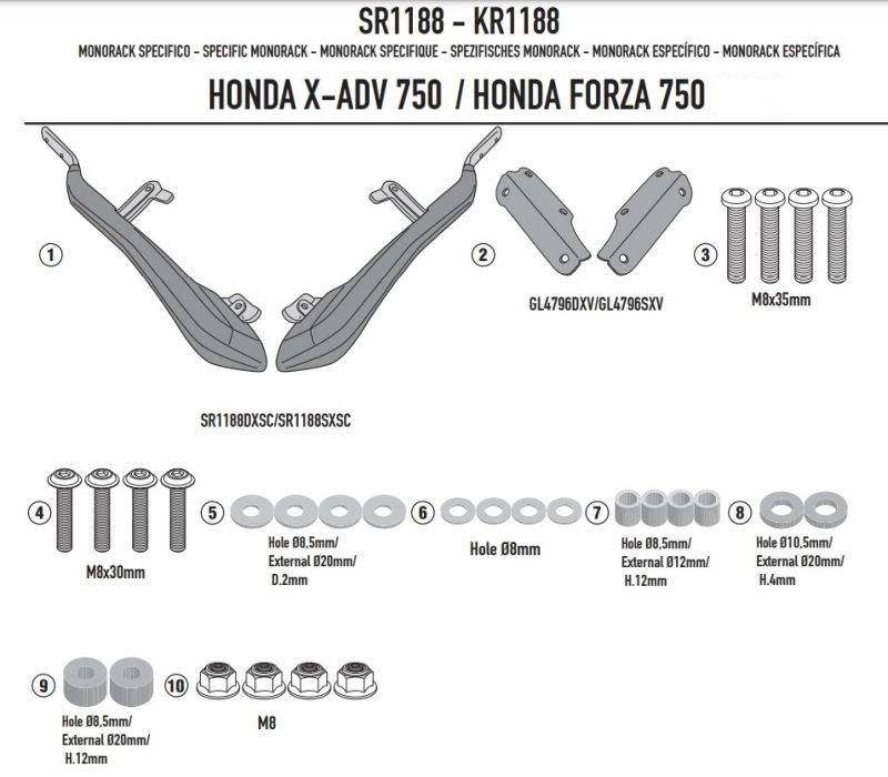 NOSAČ STRAŽNJEG (TOP CASE) KOFERA HONDA NSS 750 FORZA (2021-2025) X-ADV 750 (2021-2025) <br> GIVI: SR1188