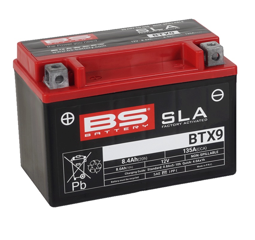 AKUMULATOR / BATERIJA YTX9-BS, AGM/SLA/VRLA, TVORNIČKI AKTIVIRAN, BEZ ODRŽAVANJA 12V, 8,4 AH, 135A <br> BS BATTERY: BTX9